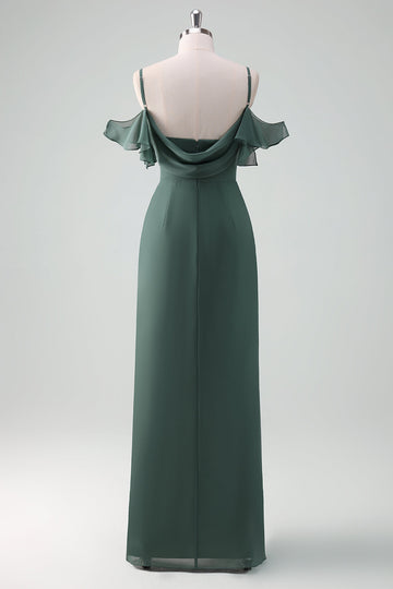Eucalipto Tirantes de espagueti Vaina Vestido largo de dama de honor de gasa